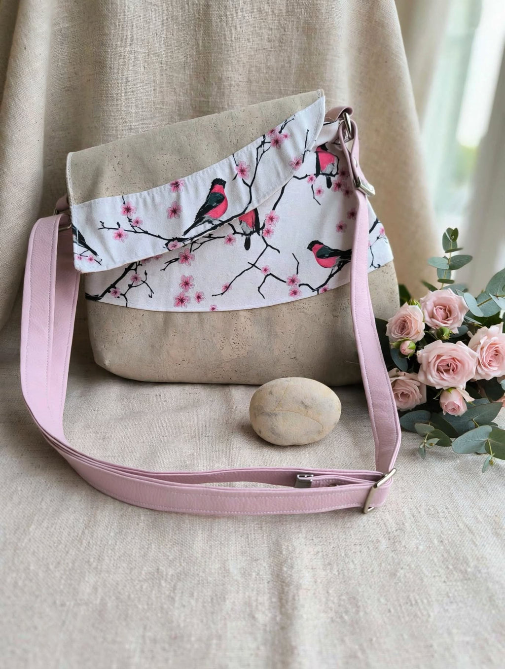 Sac bandoulière « Oiseaux du Printemps » – Fait main