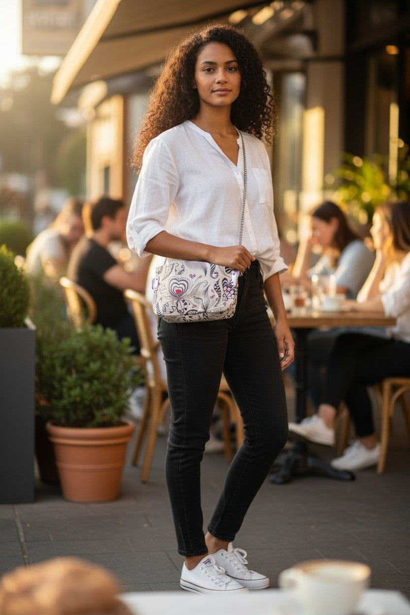 Sac bandoulière artisanal en liège et coton – Fait main | Maison Aux Roses