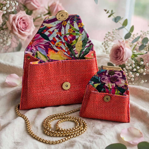 Ensemble Jardin de Corail – Sac bandoulière & porte-monnaie assorti