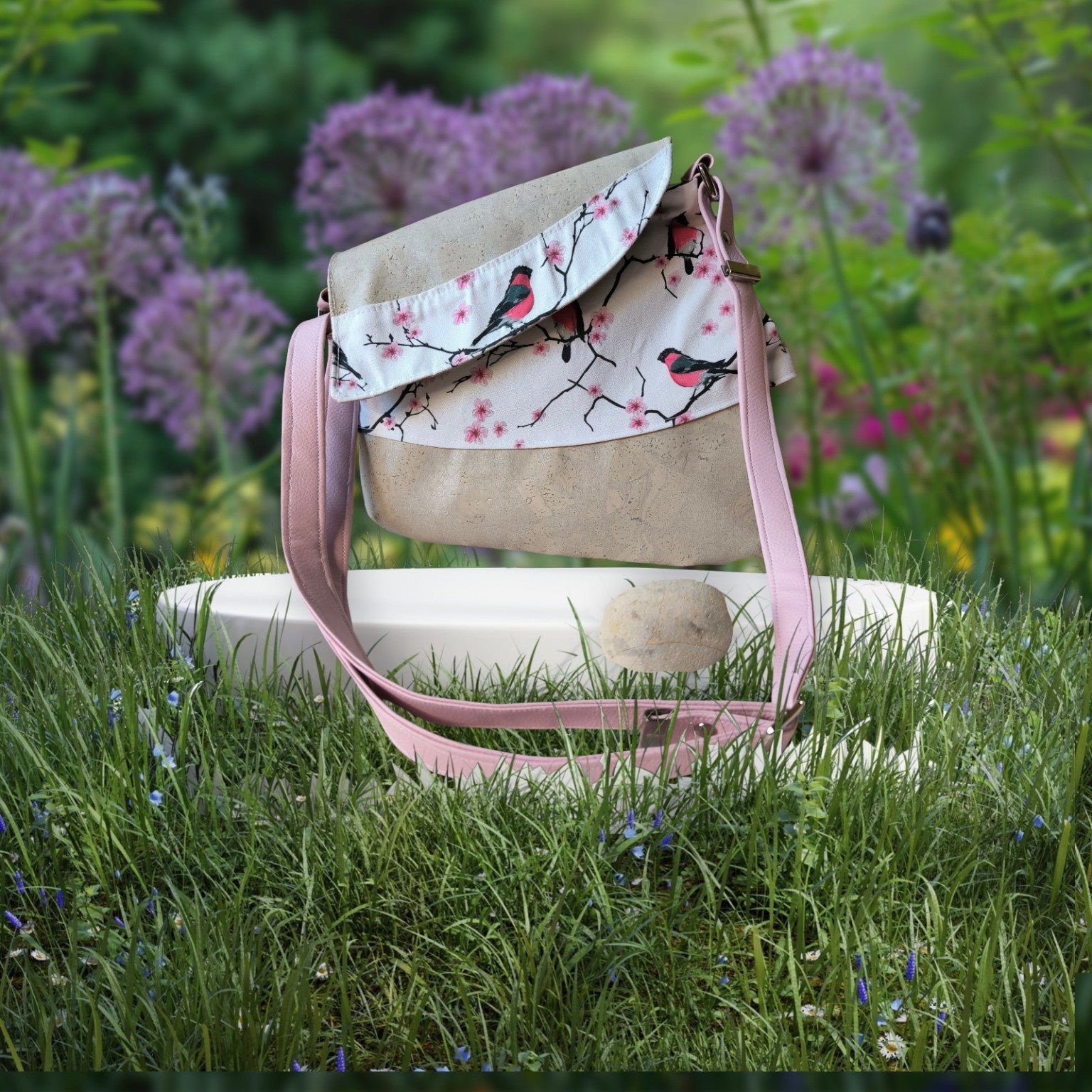 Sac bandoulière « Oiseaux du Printemps » – Fait main