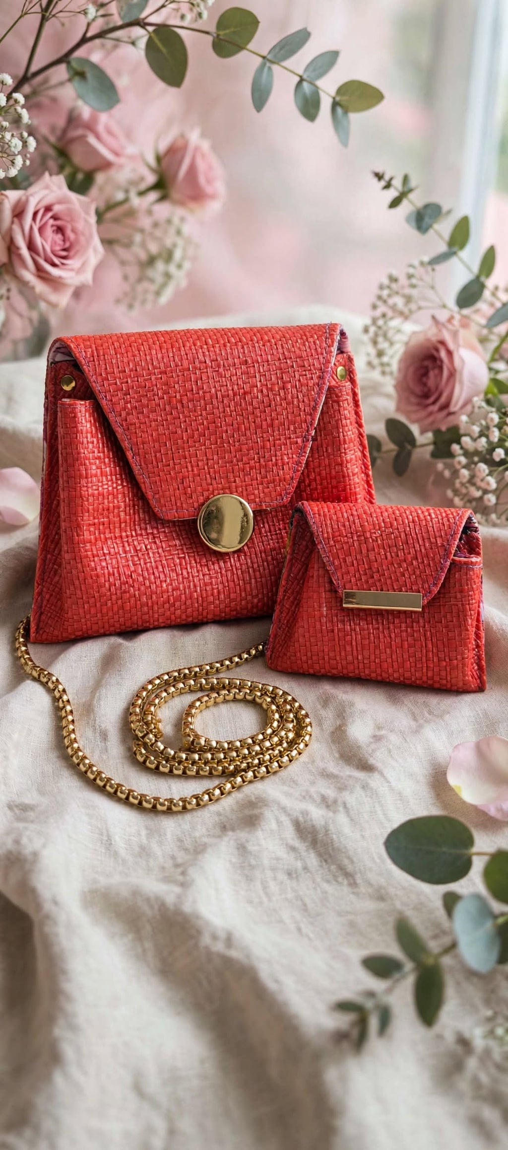 Ensemble Jardin de Corail – Sac bandoulière & porte-monnaie assorti